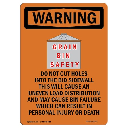 Signmission OSHA WARNING Sign, Do Not Cut Holes Into W/ Symbol, 18in X 12in Aluminum, 12" W, 18" L, Portrait OS-WS-A-1218-V-13073